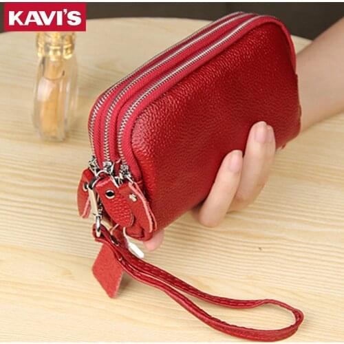 100% Genuine Leather Womens Clutch Wallet Red Fashion Handy Female Long Passport walet for Cell Phone Card Holder High Capacity