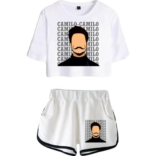 Camilo Echeverry Women Two Piece Set Summer Girls Short Sleeve Crop Top+Shorts Fashion Clothes 2021 Womens Set