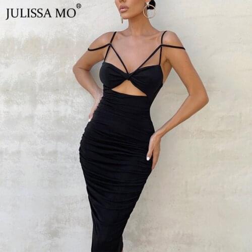 Julissa Mo Black Hollow Out Drawstring Summer Dress 2021 Backless Zipper Bodycon Long Dresses Sexy Elegant Party Vestidos Female