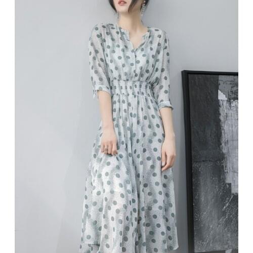 New 2021 Summer Women Chiffon Dress Korean V-neck High Waist Floral Print Beach Half Sleeves Midi Dresses Backless Sexy Vestidos