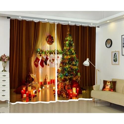 Golden Christmas gift 3D Window Curtains Living Room Blackout Hotel Bedroom decorate Drapes Cortina Rideaux pillowcase