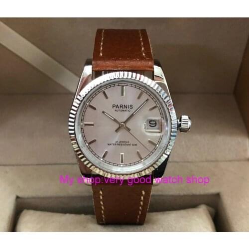 36MM PARNIS Japanese Automatic Self-Wind movementSapphire Crystal mens watch cowhide strap Mechanical watches pa66-p8
