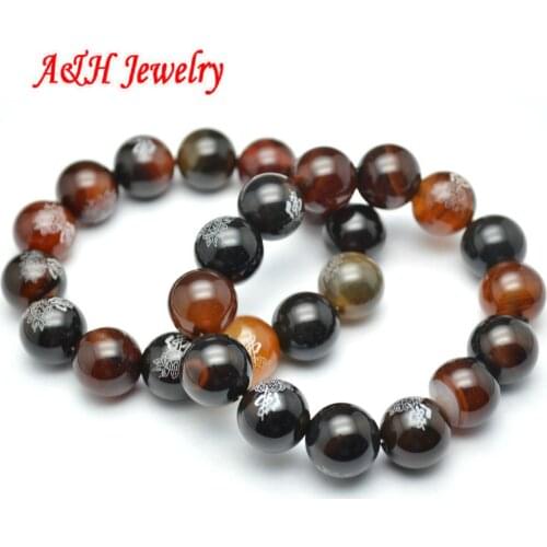 5pcs Chinese Buddha Words Louts Laser On Natural Red Stone Beads Prayer Bracelets For Men and Women Jewelry