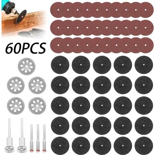 60pcs Diamond Cutting Wheels HSS Circular Saw Blade Rotary Woodworking Tool for Dremel Mini Drill Rotary Tool Accessories