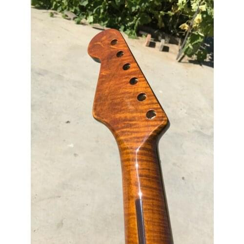 AAA Tiger Flame Maple Guitar Neck 21Fret 25.5inch Dark Yellow Dot Inlay DIY