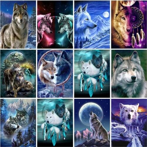 DIY 5D Diamond Painting Wolf Diamond Embroidery Paintings Full Round Rhinestones Animal Cross Stitch Mosaic art gift Home Decor
