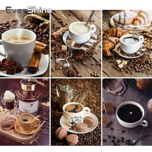 Evershine Diamond Painting Coffee Diamond Embroidery Crystal Landscape Wall Beads Painting Diamond Mosaic Full Drill Display