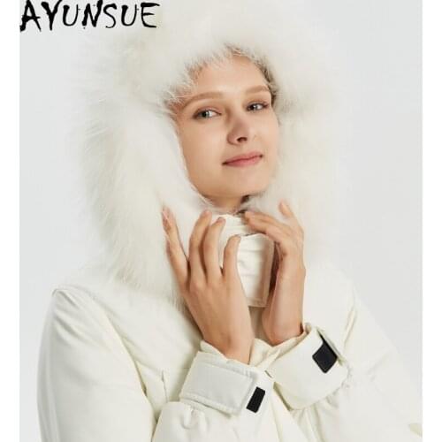 AYUNSUE Woman Jacket 2020 90% Grey Duck Down Jackets Female Real Raccoon Fur Collar Parkas Wimens Long Coats Abrigo Mujer TN262