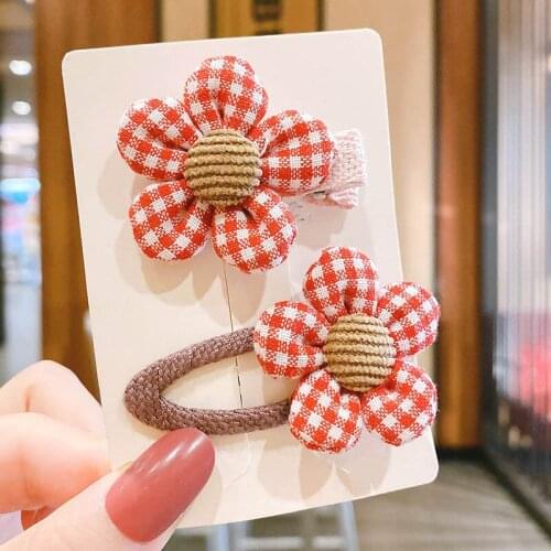 Flowers Bowknot Hair Pins For Toddler Girls Plaid Print Hair Accessories Set Kids Hair Clip Child Barrettes Bb Clip Hairgrip