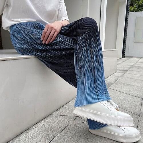Mens Pleated Fabric Tie-dye Loose Casual Straight Pants Menswear Streetwear Vintage Comfortable Trousers Sweatpants Man Women