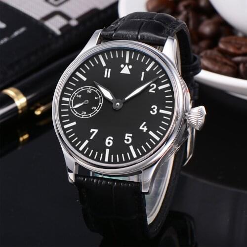 CORGEUT Vintage Fashion Leather Top Luminous Mechanical Manual Winding 316L Mens Watch Seagull Movement Sports Pilots Watch