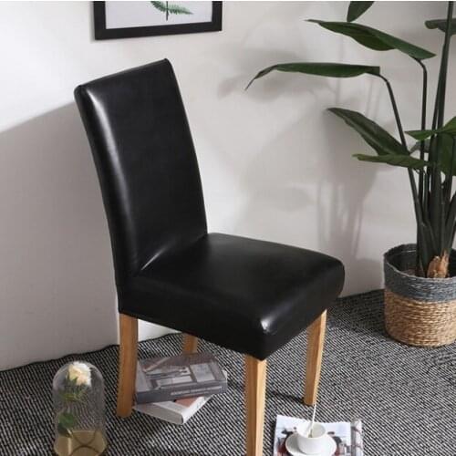 PU Leather fabric material pure color chair cover waterproof Dining seat Chair Covers Hotel Banquet Seat Covers Chair Protector