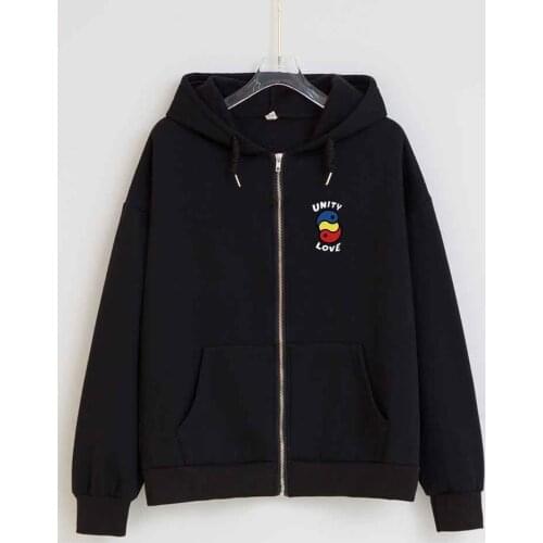 Black Zip Up Hoodie Women Bird Print Graphic Print Hoodie Pullover Sweatshirt Cute Autumn Winter Harajuku Jacket Plus Size