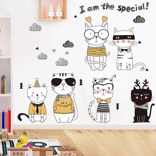 DIY Animal Cats Cartoon Wall Decals Kids Room Decoration Vinyl Removable Mural Poster Wall Stickers