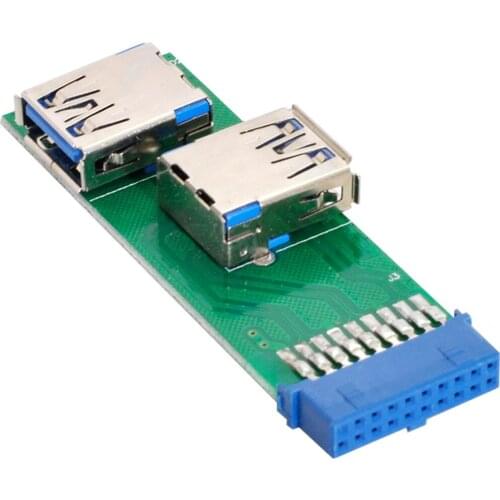 Dual Side USB 3.0 A Type Female to Motherboard 20Pin 19 Pin Box Header Slot Adapter PCBA with LED