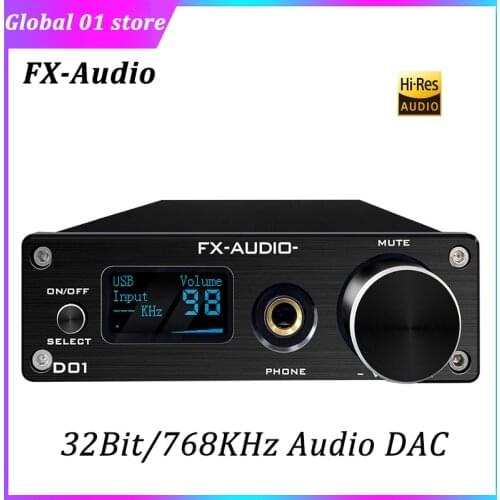FX AUDIO D01 DSD512 Decoder Bluetooth 5.0 DAC Headphones Amplifier ES9038Q2M 32Bit 768KHz XMOS Digital Audio Decoding Amplifier