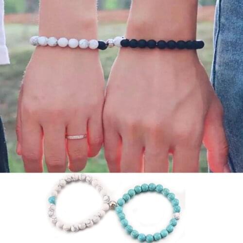 Hot 2Pcs/Set Couple Bracelet Charm Natural Rock Magnet Attractive Yin And Yang Symbol Wristband Ladies Mens Jewelry Gifts