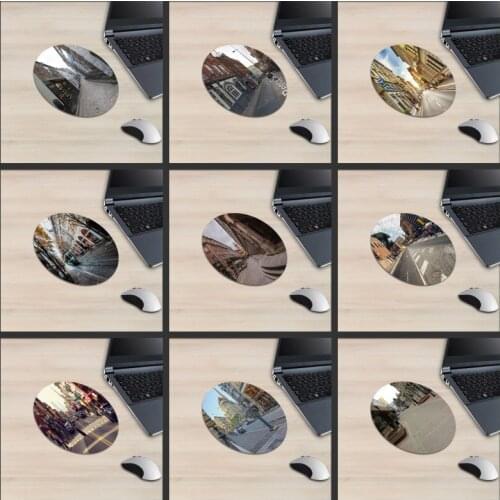 XGZ Laptop City Street View Round Mouse Pad Rail Train Ancient Street Alley PC Mat Pedestrian Walking Rubber Anti-skid Universal