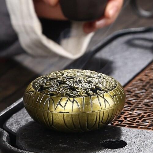 Retro Incense Burner Round Incense Base Holder Traditional Chinese Design Hand Carved Carving Censer Ornaments Home Decor