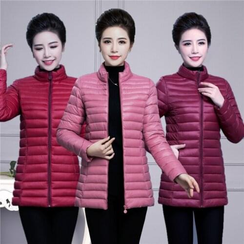 Women jacket new style cotton-padded jacket womens solid color slim-fitting padded jacket middle-aged mothers wear jacket