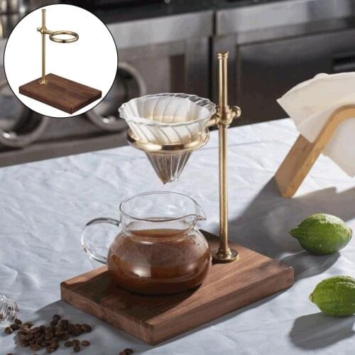 Copper Coffee Drip Stand Filter Holder Wooden Base Height-adjustable Tool
