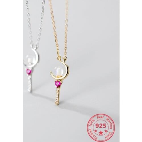 Fashion Accessories S925 Silver Necklace Female Jewelry Korean Style Diamond Sailor Moon Clavicle Chain Sweet key Necklace