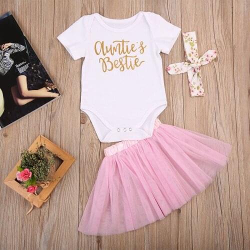0-18M Newborn 3PCS/Set Infant Clothing Baby Girl Short Sleeve Letter Print Bodysuit Kids Romper+Tutu Skirt Girl Princess Clothes