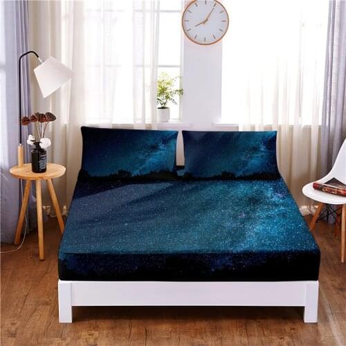 Starry Sky Digital Printed 3pc Polyester Fitted Sheet Mattress Cover Four Corners with Elastic Band Bed Sheet Pillowcases