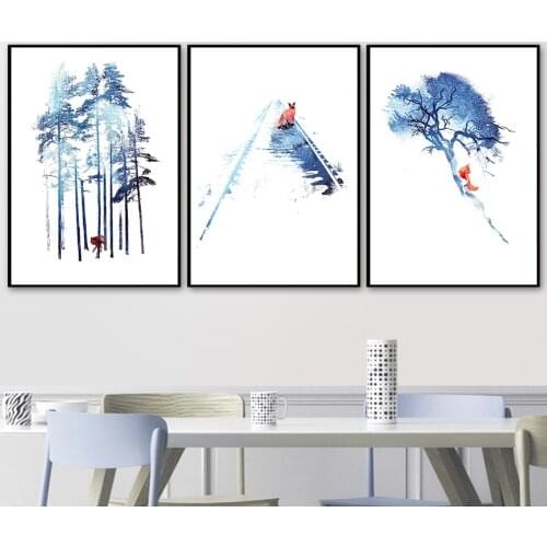 Snow Track Pine Tree Forest Abstract Wall Art Canvas Painting Nordic Home Decoration Posters Prints Pictures Living Room Decor