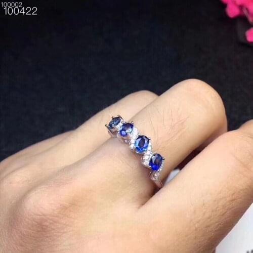 Natural sapphire Ring 925 sterling silver inlaid Natural sapphire ring 3*4mm 4pcs High quality For Men or Woman