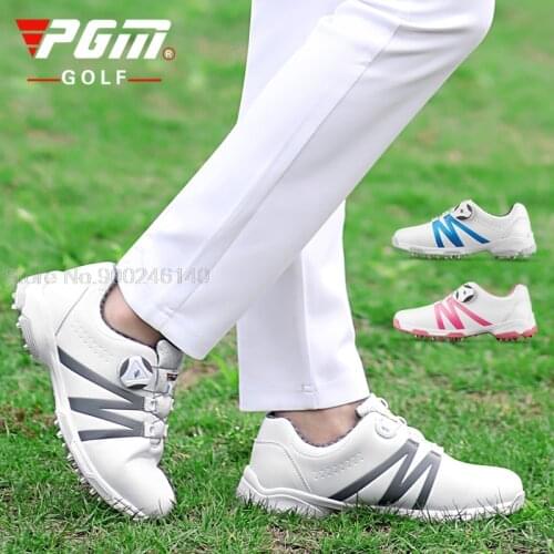 Pgm Fashion Breathable Women Golf Shoes Waterproof Leather Rotating Knobs Anti-Skid Sneakers Sports Spiked Training Golf Shoes