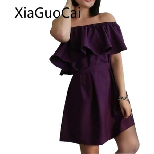 Ruffle Elegant Summer Women Dress Off The Shoulder Slash Neck Female Butterfly Sleeve Dress A-line Sweet Drop Shipping W7 35