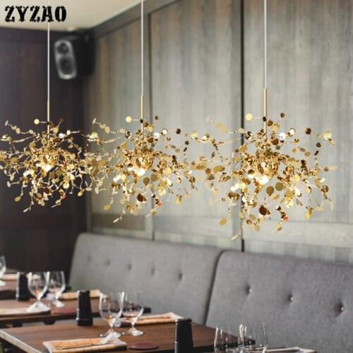 Silver Metal Leaf Pendant lamps Hand Made Stainless Steel Leaf Chandelier Lighting for Living Room/bedroom Home Decor Lighting