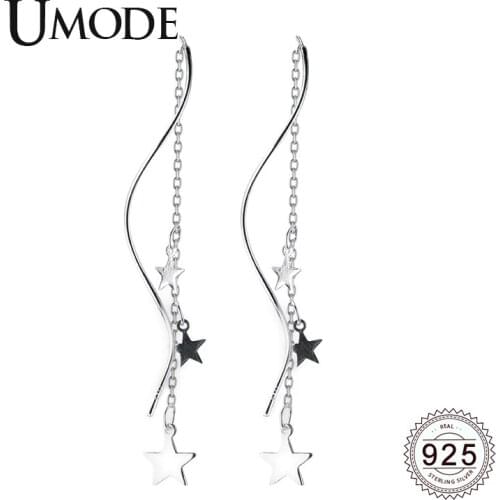 UMODE New Fashion Stars 925 Sterling Silver Drop Earrings for Women Long Chain Earring Jewelry Pendiente Mujer Moda ALE0562