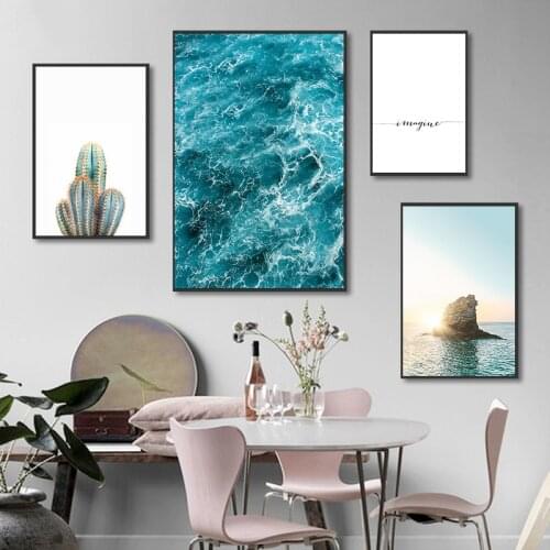Scandinavian Plant Cactus Landscape Posters Modern Prints Sea Wall Art Canvas Painting Nordic Decoration Picture