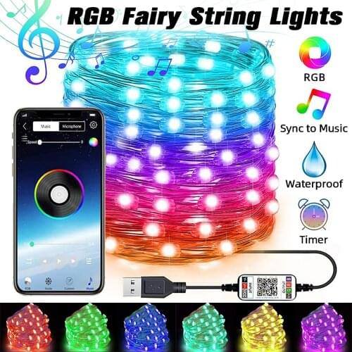2M/5M/10M/15M/20M LED RGB Fairy String Lights Bluetooth App Remote Control Music Light for Christmas Wedding Xmas Decoration