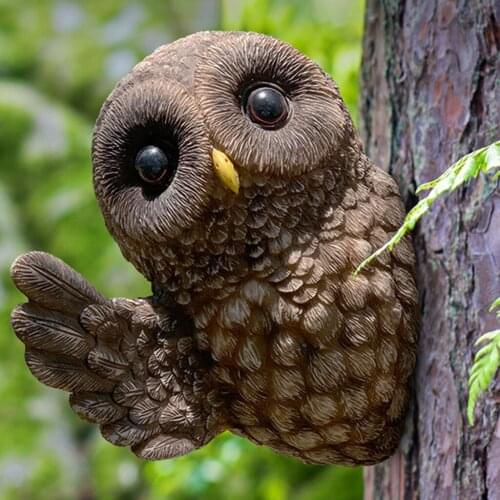 Owl Yard Sculptures Statues Tree Face Peeker Decoration Outdoor Decor- Garden Animals Sculptures Small Decor Statues