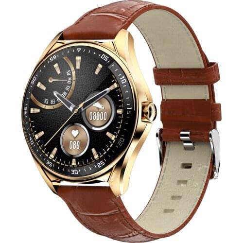 Miisyou E16 Smart Watch Mens Smart Watch Dual Bluetooth Call Watch Body Zinc Alloy Metal Steel Belt Slub Pattern Leather Watch