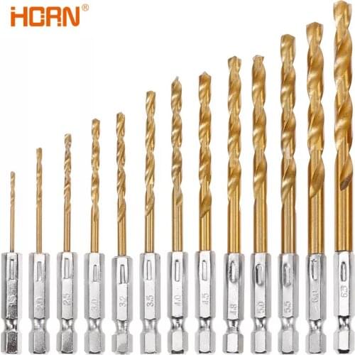 HORN 13Pcs 1/1.5/2.0/2.5/3mm Titanium Coated Twist Drill Bit High Steel for Woodworking Plastic And Aluminum HSS Drill Bit Set