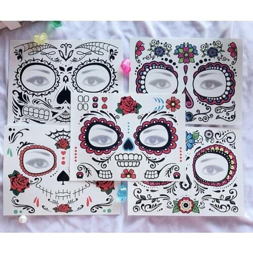 Day of The Dead Skull Face Halloween Cool Beauty Tattoo Waterproof Hot Temporary Tattoo Stickers SN2309