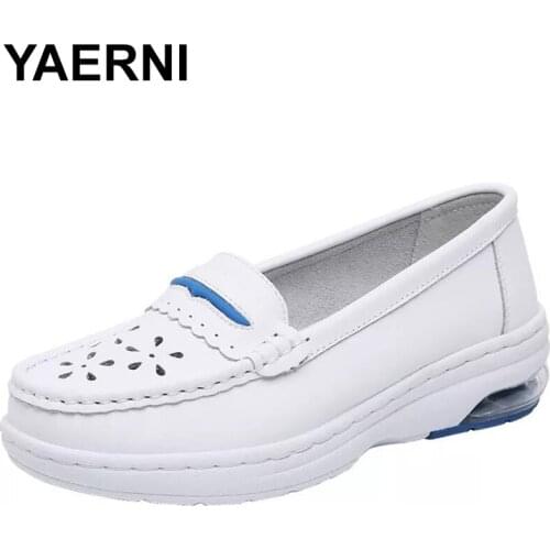 YAERNI Soft sole air cushion nurse shoes Hospital work shoes Slope heel comfortable womens shoes Breathable flat sole shoes