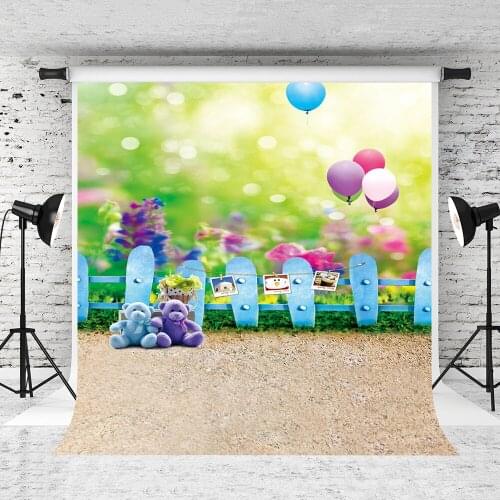 VinylBDS Spring Backgrounds For Children Photo Studio Photography Balloon Fences Backdrops Mini Baby Photo Background Backdrops