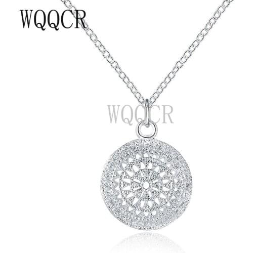 WQQCR Fashion 925 Sterling Silver Color Color Hollow Round Sliding Necklace Jewelry Lady Gift Birthday Wholesale
