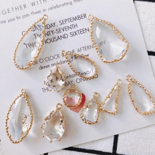 DIY Handmade Jewelry Accessories Alloy Side Water Drop Irregular Triangle White Crystal Pendant Necklace Material