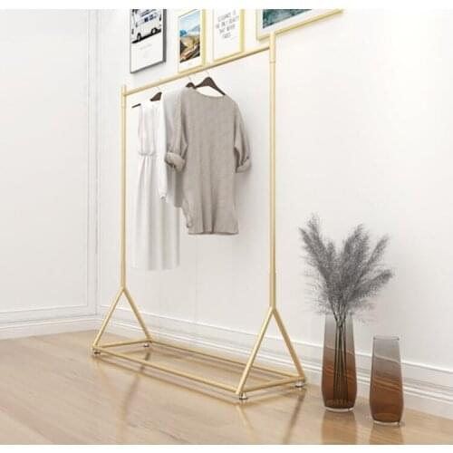 Iron clothes shelf clothing store display stand floor-mounted golden simple hanger womens clothing store shelf display rack 001