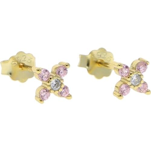 925Silve rDelicate mini Pink AAA Cubic Zirconia Flower Stud Earring For Women Luxury Bride Flower CZ Shiny Earring Women Jewelry