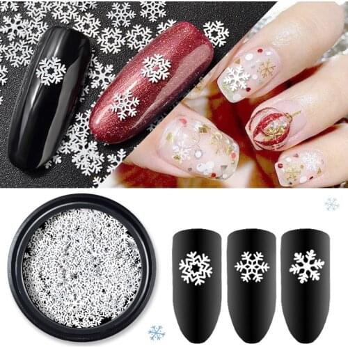 1 Bottle 3D Snowflakes Nail Sequins Flakes Paillette Tip White Mixed Glitter Christmas Nail Art Polish Manicure Decorations DIY