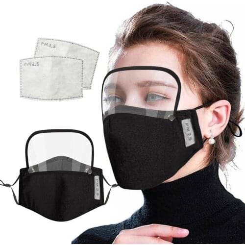 1Pc Ski Fasemask With 2 Pcs Filters Eyeshield Cotton Washable Reusable Black Fase Maksk For Germ Protection For Adults Bandana