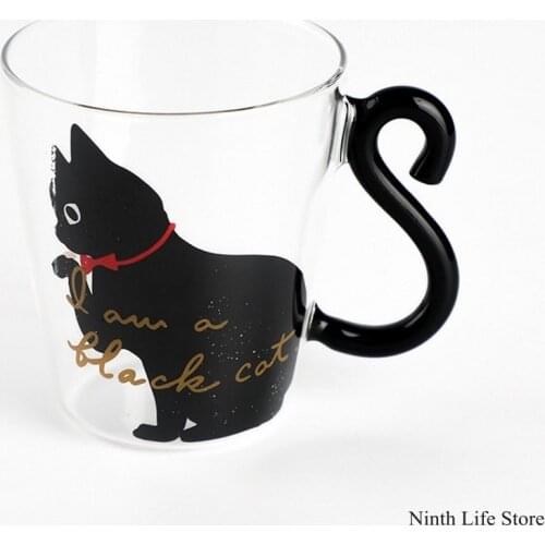 1 pcs Cute Kitty Glass Water Cup Cat Tail Handle Mug Milk Tea Coffee Fruit Juice Mug Drinkware Home Office Cup Lovers Gifts