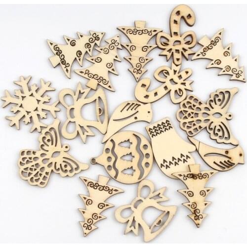 20pcs Mixed Christmas Pattern Natural Wood Crafts Scrapbooking MDF For Diy Home Decoration Xmas Art Wooden Embellishment 40mm